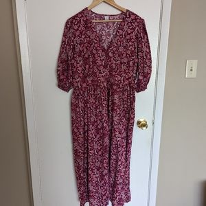 Old Navy | Burgundy Floral Fit & Flare Midi Dress